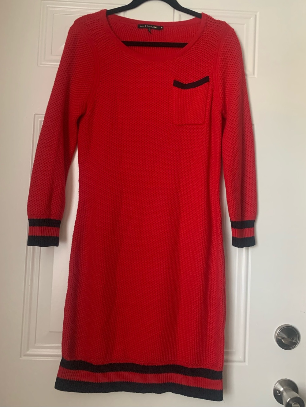 rag & bone Red Knit Midi Dress with Black Trim Size M
